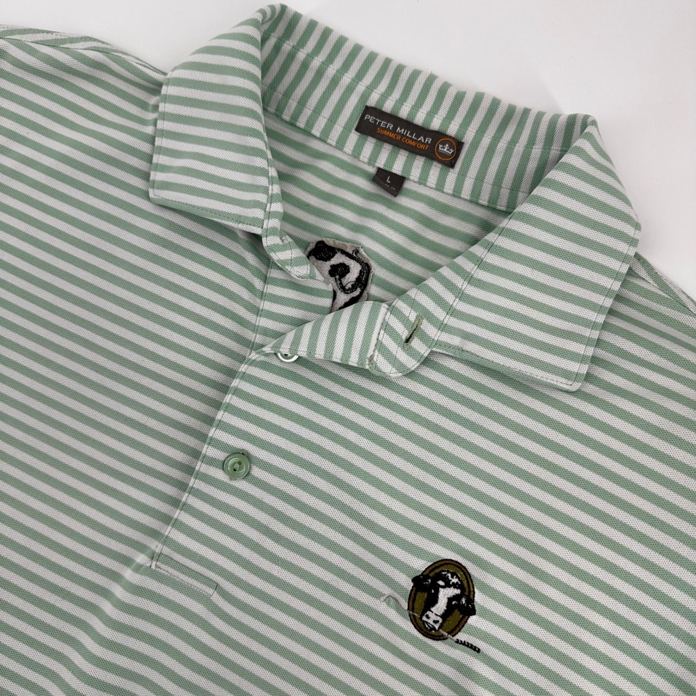 Peter Millar Summer Comfort Polo Shirt Mens L Stonewall Links Udder Course Cow